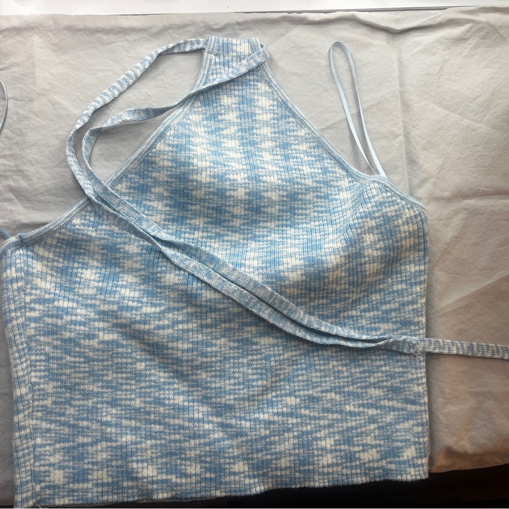 Blue and White Knit Halter Top